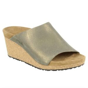 Birkenstock papillio Namica Wedge green gold 40 NWOT